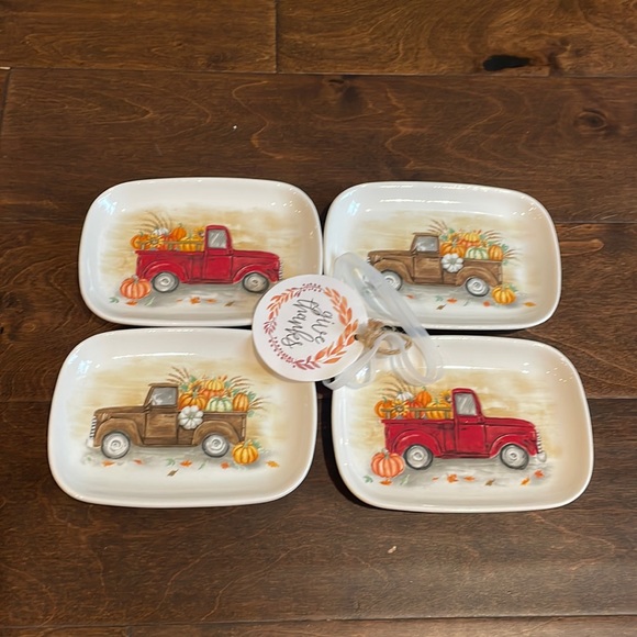 Dining Maxcera Ceramic Loaded Truck Pumpkin Fall Appetizer Plates 4 Pc Set Poshmark